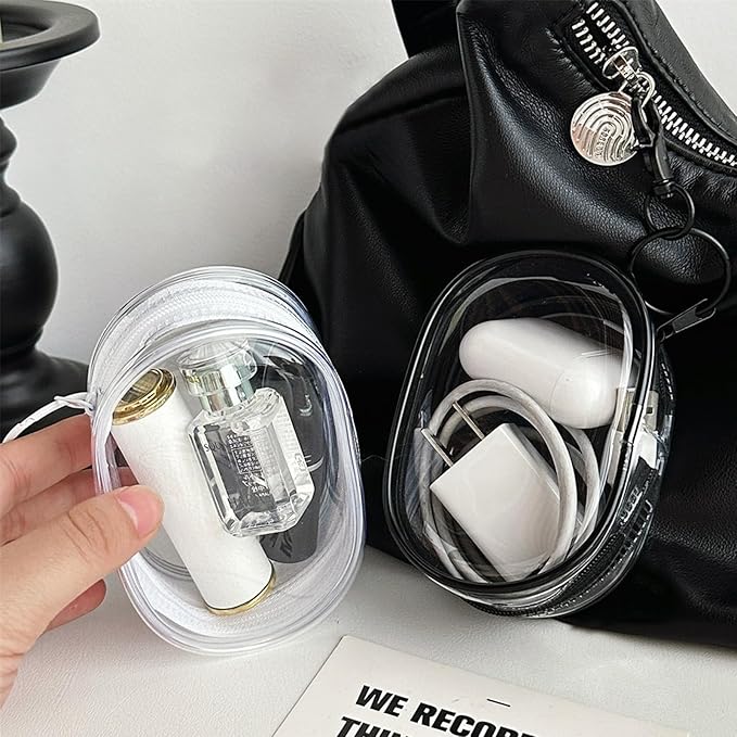 Enkrio 2PCS Mini Clear Makeup Bag Keychain Pouch with Zipper Clear Figure Display Bag Coin Purse Card Holder Data Cable Organizer (Black)