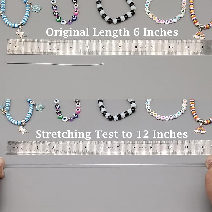 Elastic String for Bracelets, 1 mm x 110 Yards Sturdy Stretchy Elastic Cord for Jewelry Making, Necklaces, Beading - White