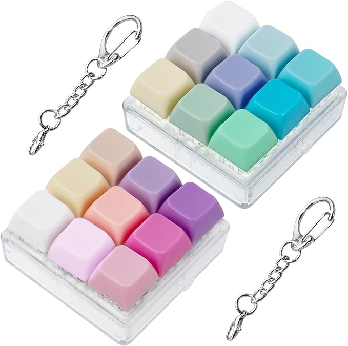 2 Pack 9 in 1 Keyboard Fidget Toy, Keyboard Fidget Keychain Anti-stressKeyboard Decompression Button Finger Clicker Toys Stress Relief Fidget Gifts (Mix Blue Pink)
