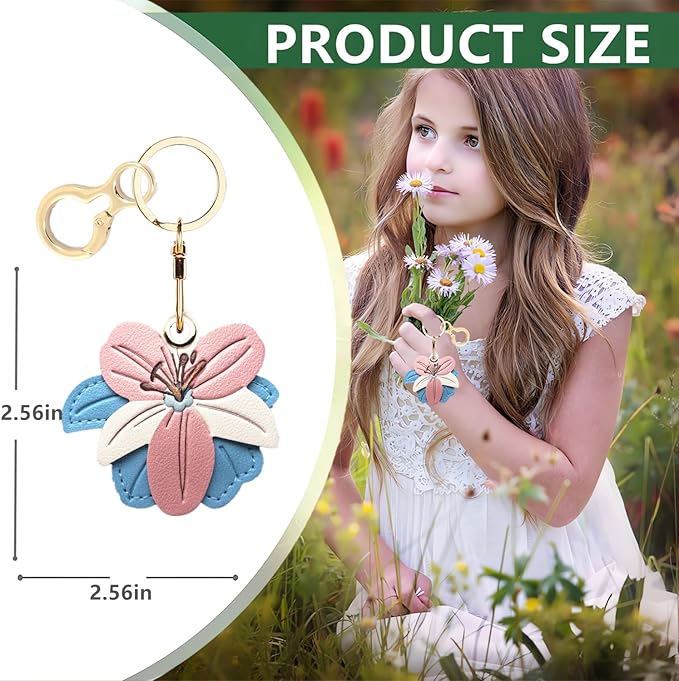 Leather Keychain Holder Case Compatible with AirTag,Cute Protective Cover with Keyring,Anti-Scratch Finder GPS Tracker Case for Wallet Keys,Bag,Pets(Flower D)