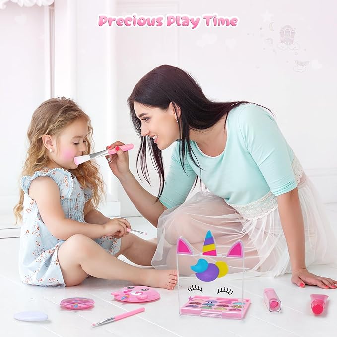 PERRYHOME Unicorn Cute Kids Makeup Set Washable Makeup Kit for Girl Gift with Mini Coin Purse - Real Cosmetic Non-Toxic Toddler Makeup Kit-Unicorn Toys for Girl - Birthday Unicorn Gift 3+（Pink）