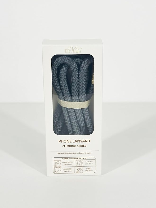 Adjustable Anti-Theft Phone Lanyard Neck & Crossbody Strap with 0.2mm Metal Tab & Comfort-Fit 8mm Rope (Light Gray)