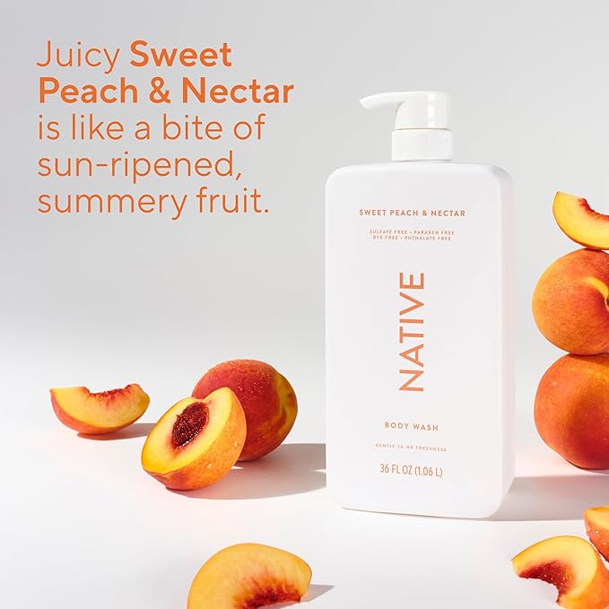 Native Sulfate Free Body Wash Contains Naturally Derived Ingredients | for Women & Men| Sweet Peach & Nectar, 36 oz