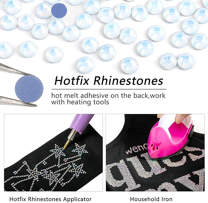 Beadsland Hotfix Rhinestones, 2880pcs Crystal Rhinestones for Crafts Clothes DIY Decoration, White Opal, SS6, 1.9-2.1mm