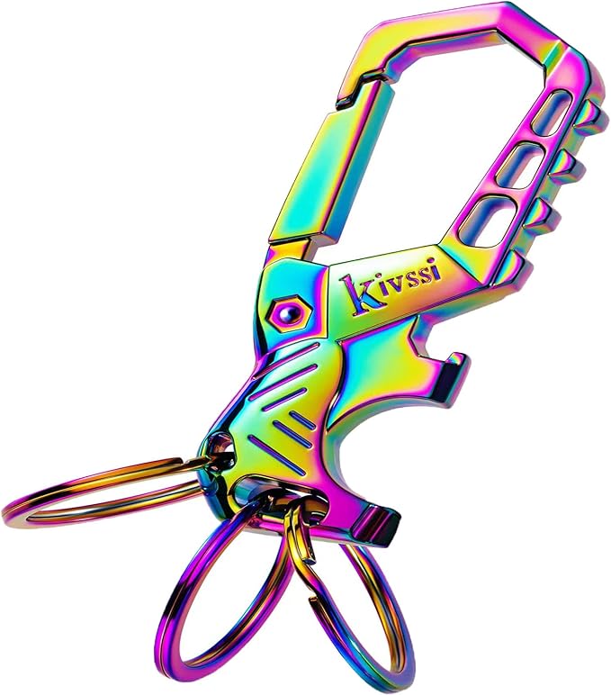 Heavy duty metal keychains, Carabiner clip Car key chains,Fashion family keychain bottle opener and 3 Key Rings suitable for men and women.（Multicolor-1pcs）