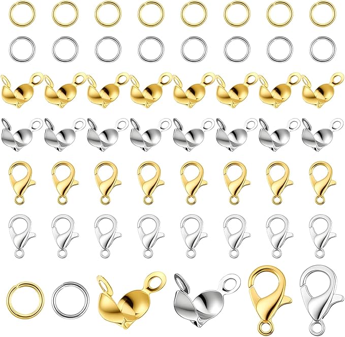 1350 Pcs Jewelry Making Accessories Set Jewelry Repair Kit jewelrys findings Includes Lobster Claw Clasps Bead Tips Knot Covers Open Jump Ring Connectors for DIY Jewelrys Making Gold & Silver