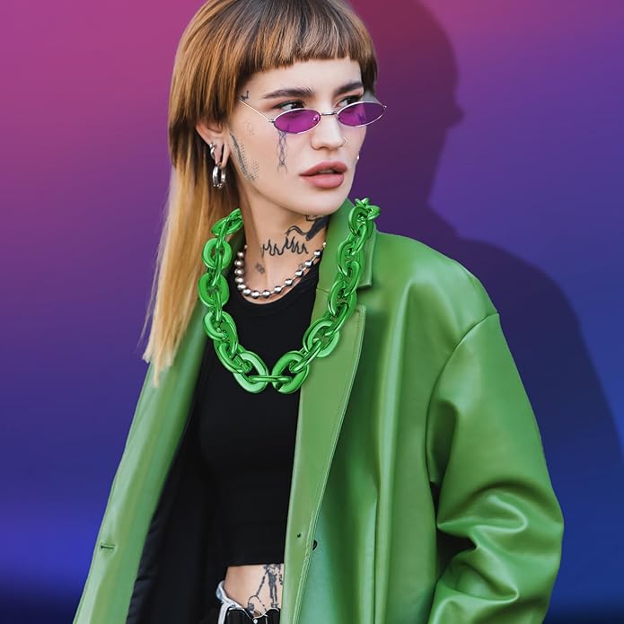Remuuly Plastic Chain Necklace Chunky Big Fake Necklace Hip Hop Rapper Giant Turnover Chain Costume for Halloween