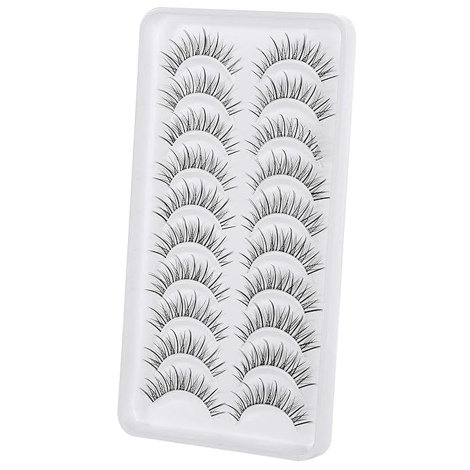 Manga Lashes Natural Look Japanese Anime Lashes Korean Asian Wispy Spiky Lashes with Clear Band Short Fake Eyelash 10 Pairs Pack by outopen