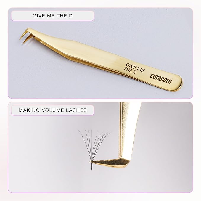 Curacoro Lash Tweezer - Professional & Precision Fiber Tip Grip Lash Tweezers for Eyelash Extensions, Multi Shapes & Purposes Tweezers for Volume, Isolation & Classic Lashes (Silver, Give Me the D)