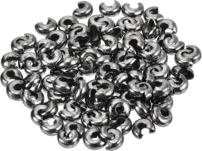 uxcell 100pcs Crimp Bead Covers, 3mm/0.12" Half Round Open Crimp Beads Knot Cover Metal Small Loose Beads End Tip for Bracelet Jewelry Making Craft DIY, Metallic Black