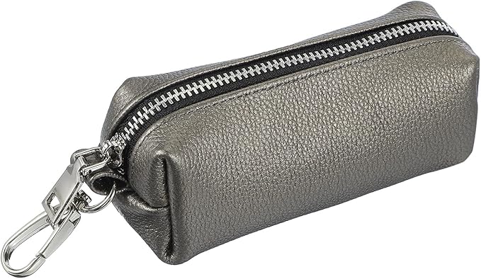 uxcell Leather Coin Purse, Leather Car Key Holder Bag Hand-held Change Purse Keychain Pouch Small Coin Pouch with Key Ring for Women and Men, Silver