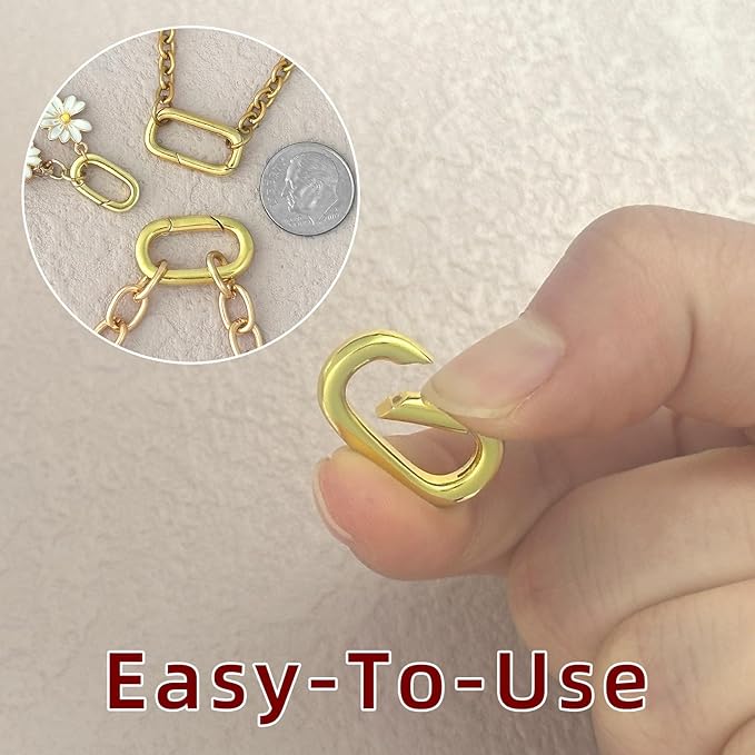 10Pcs Oval Clasp Carabiner Necklace Clasps and Closures, Spring Ring Clasp Pearl Necklace Enhancer Connector for Jewelry Bracelet Making