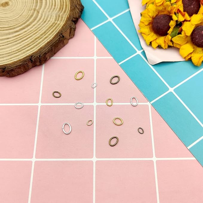 2400pcs Stainless Steel Oval Jump Rings - Oval Connector Rings for Jewelry Making - Earring, Bracelet, Necklace DIY (4 Sizes/3 Colors)