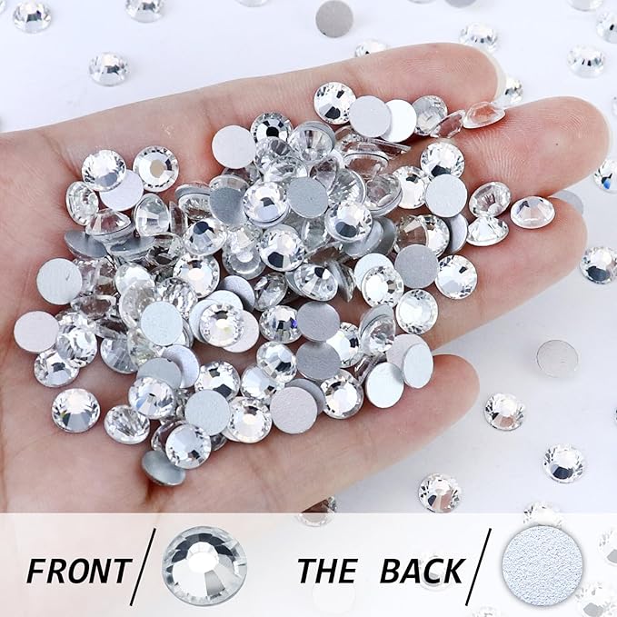 288PCS SS34 Crystal Glass Flatback Rhinestones, Round Flat Back Crystal Gems for Nail Art and Craft Clothes, Glue Fix Crystal Clear/White Diamond Stones (7.1-7.3mm)