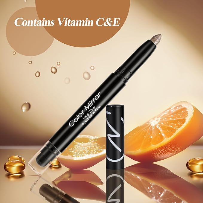 Cream Waterproof Hypoallergenic Eyeshadow Stick, long wear Metallic Glitter Matte Eye Shadow Pencil With Makeup Brush, Eye Brightener, 56 Bronze Metallic