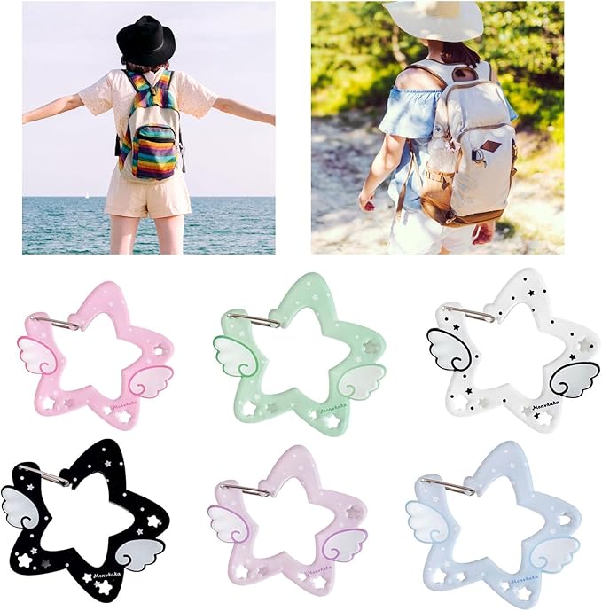 Acrylic Wing/Star Shape Carabiner Hook Clips Card Holder Keychain Portable Outdoor Keyring Hook Backpack Pendant Gifts