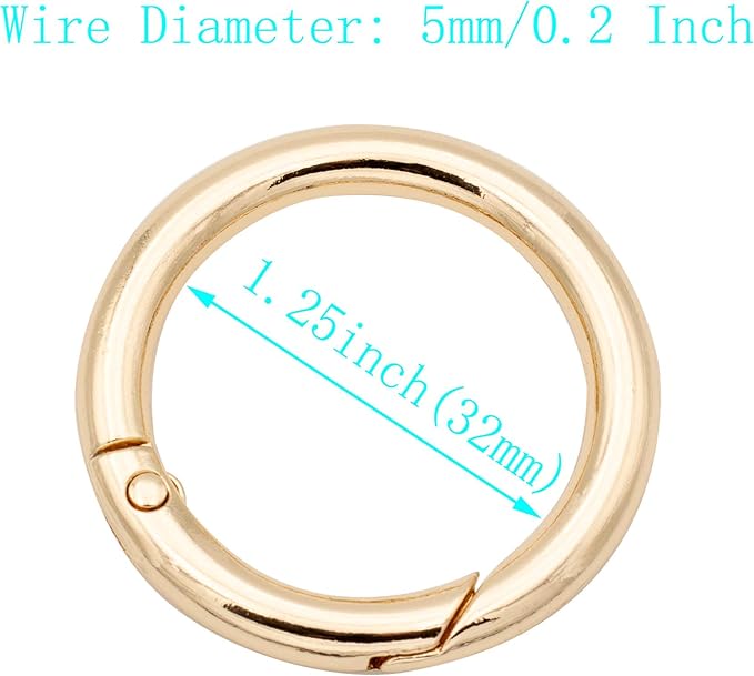12pcs Trigger Spring O Rings Round Carabiner Clip Snap for Keyrings Buckle, Bags,Purses (Gold, 1 1/4 inch)