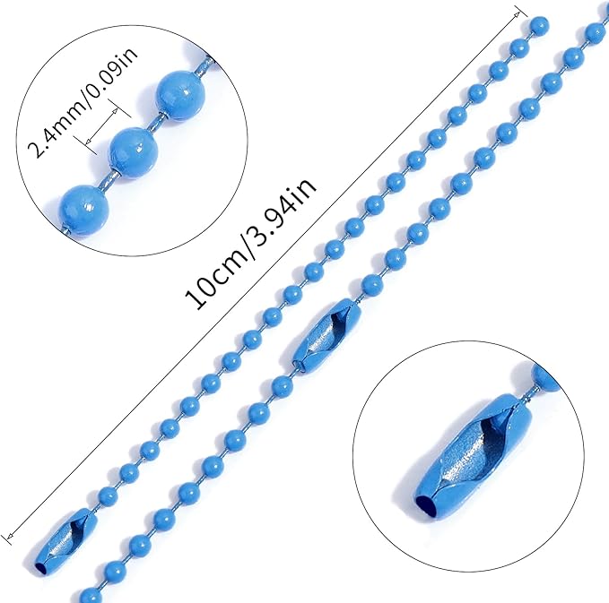Lemonkey 100Pcs Ball Beads Chains Bulk,Blue Keychains Rings Metal Chains,4 Inch Dog Tag Metal Small Chains with Connectors for Hanging Decoration