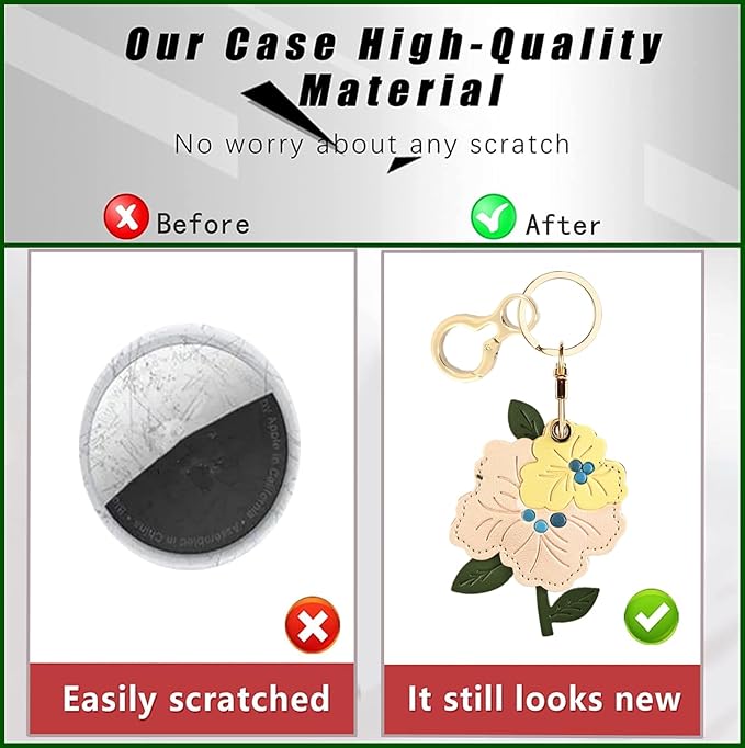 Leather Keychain Holder Case Compatible with AirTag,Cute Protective Apple Air Tag Cover with Keychain Ring,Anti-Scratch Finder GPS Tracker Case for Wallet Keys,bag,pets(Figure 2)