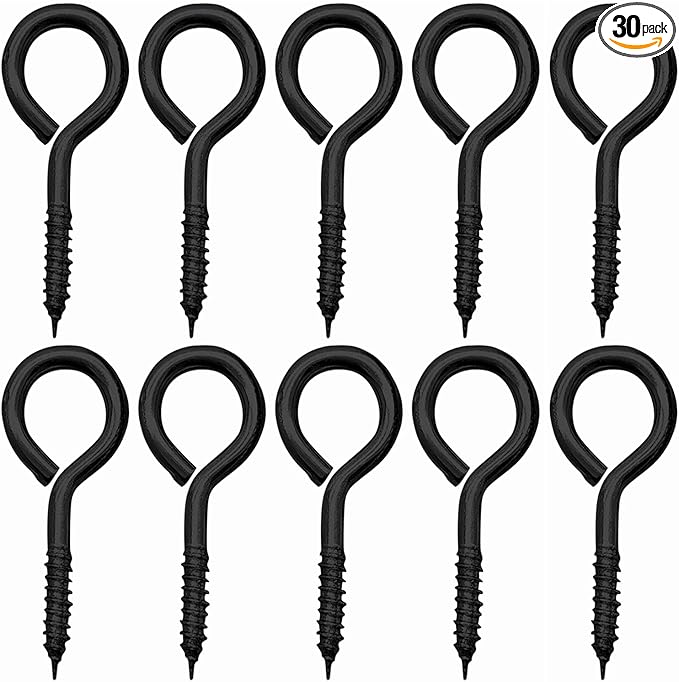 WANBAO 30 Pcs 2 inch Small Screw Eyes Metal Screw Hooks Ring Screws Fasteners Hardware Tools, Black