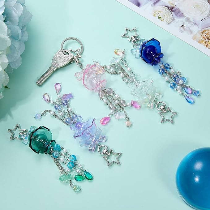 Cute Multicolor Jellyfish Keychains for Women Acrylic with Bow Purse Bag Charms for Backpacks Handbag Decorations