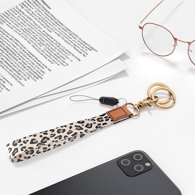 Cool Leopard Wristlet Keychain, Wrist Lanyard Key Chain For Women Men Car Keys Id Holder Card Phone Wallet Camera
