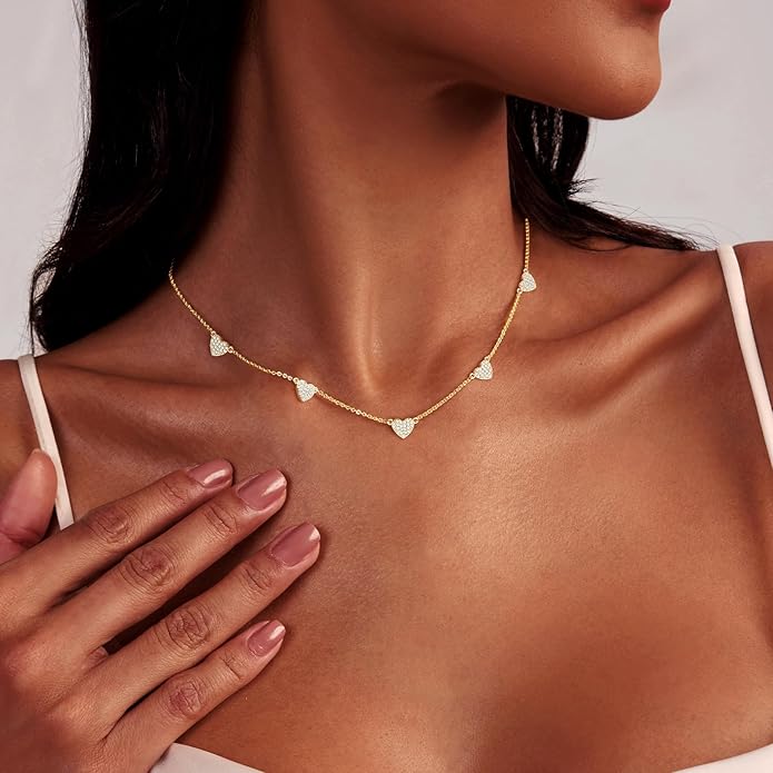 Luxval Diamond Pendant Gold Necklace for Women，Dainty 18k Gold Plated Choker Necklaces Simple Gold Jewelry Gifts for Women Girls