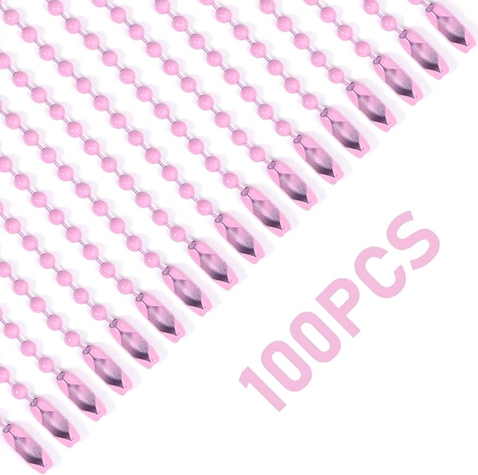 Lemonkey 20Pcs Ball Beads Chains Bulk,Pink Keychains Rings Metal Chains,4 Inch Dog Tag Metal Small Chains with Connectors for Hanging Decoration