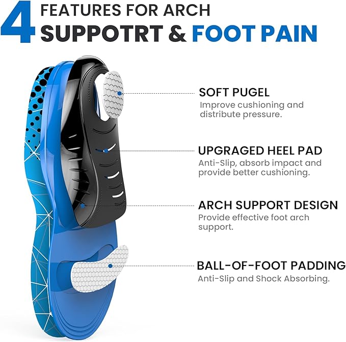 Plantar Fasciitis Arch Support Insoles - Welnove Heavy Duty High Arch Inserts Standing All Day, Fatigue Reduce - Orthotic Cushion for Foot Pain, Flat Feet, Heel Spurs, Man & Women, Fit Most Shoes (XL)