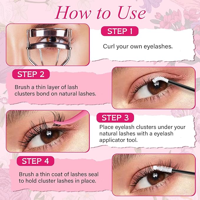 PROLASHBEAUTY Natural Lash Clusters Wispy Lashes Invisible Band Eyelash Clusters CC Curl Individual Lashes Natural Look Lashes Clusters with Super Thin Band Reusable Soft & Comfortable (Nira,8-16mix)
