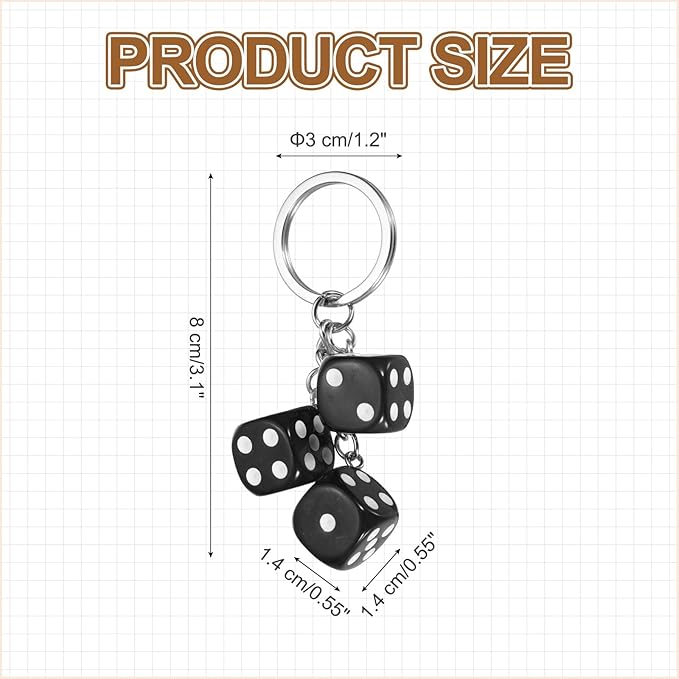 PATIKIL Lucky Dice Keychain Charm, Resin 3D Cube Square Mini Dice Keyrings with 3 Pendants for Bag