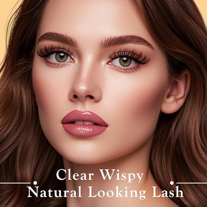 APCYUST Lashes False Eyelashes Natural Wispy Lash Strips Clear Band Fake Eyelash Pack 14 Pairs Cat Eye Strip Lashes Set Fluffy Mink Eyelashes Natural Look Short Wispies Pestañas Postizas for Women