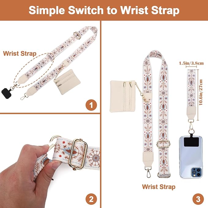 XANGNIER Clip and Go Strap for Phone with Wallet Crossbody, Phone Strap with Zippered Wallet, Adjustable Anti Theft Cellphone Lanyard for Women, Cellphone Chain Accessories,Multicolor 9