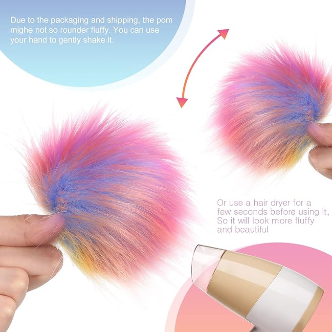 Tatuo 16 Pcs Faux Fur Pom Poms for Hat 4 Inches Large Fluffy Pom Balls for Crafts Knitting Beanies Shoes Scarves Bag Pompoms Keychain Charms Winter DIY Accessories (Mermaid Color)