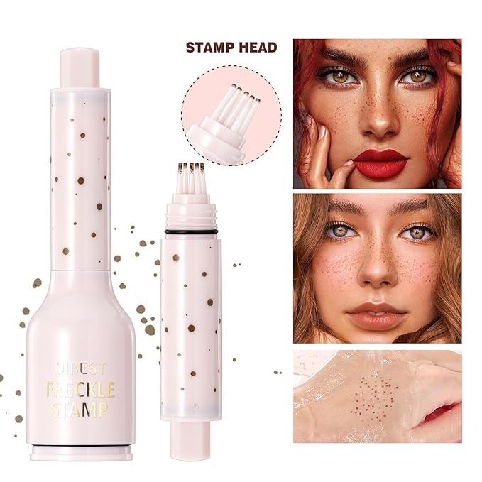 Upgrade Faux Freckle Stamp Pen – Waterproof Fake Freckles Makeup Tool, Natural-Looking Freckle Maker & Spray with Multi-Prong Precision Stamp Head, Long-Lasting Sunkissed Makeup (Honey Brown)