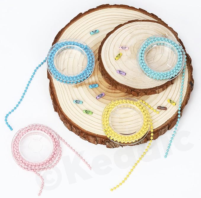 Swpeet 10 Colors 1m/3.28ft × 2.4mm Plated Ball Beaded Chains with 1Pc Pliers and 100 Pcs Connectors Kit, Bead Link Dog Tag Chain Roll, Necklace Chains, Pull Chain Roll Spool Ball for Keychain Tags