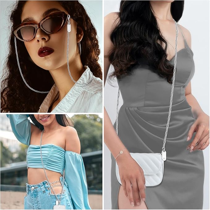 UKON Phone Chain Crossbody Cellphone Lanyard Fashion Phone Strap Lightweight Crossbody lanyard with 2xTPU Tether Tab for Women Shopping Traveling Party（Silver）