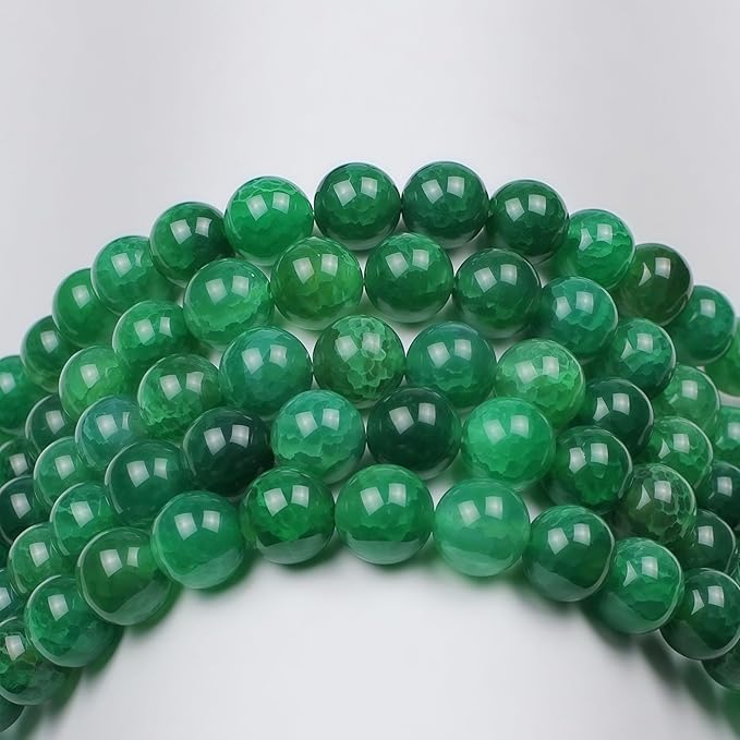 MJDCB Natural Stone Beads 10mm 35pcs Round Green Dragon Vein Agate Loose Gemstone Bead Charms for Jewelry Making Bracelet Necklace Earring Pendant