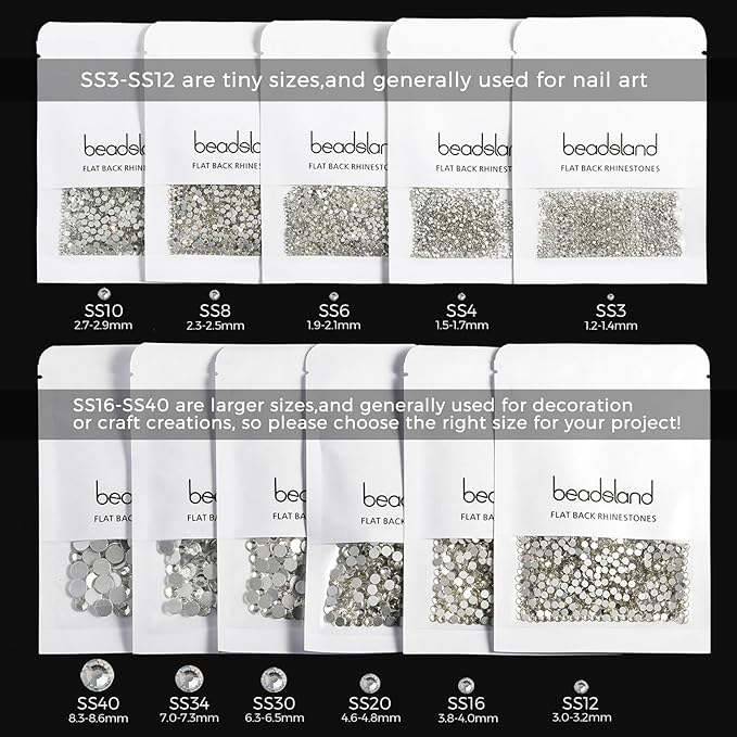 Beadsland 1440 Pieces Flat Back Crystal Rhinestones Round Gems,Transparent AB,SS6,1.9-2.1mm