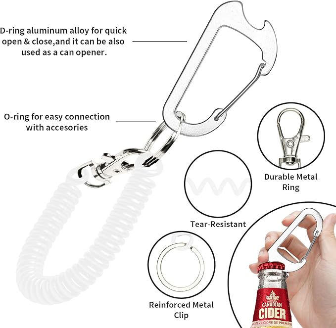 Phone Tether Lanyard Anti-Drop Outdoor Strap with Carabiner for Skiing, Hiking, Cycling, Fishing, Climbing - Fit iPhone and Most Cell Phones (Black+White)