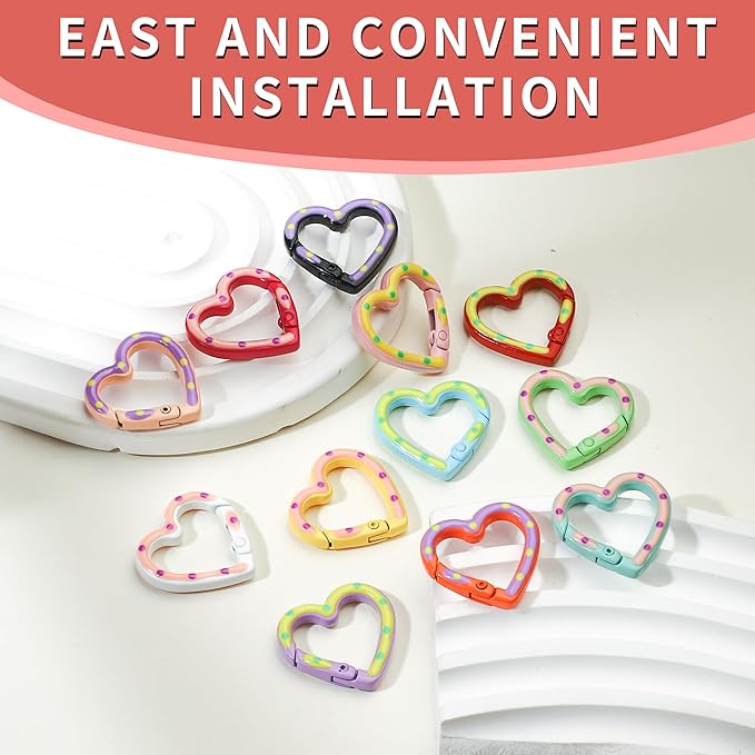 12Pcs Heart Clasps Keychain Clips, Cute Small Heart Spring Spring Snap Clasp Keys,DIY Bag Accessories, Zipper Pulls, Dog Tags, Phone Lanyards, Purse Straps, Keychain Making Findings