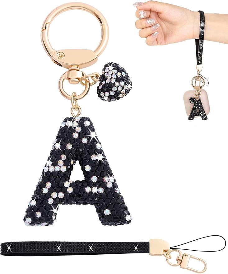 Initial Keychain for Women Girls,Bling Letter Key chain Initial with Heart,Pink Keychain Charms for Backpack Handbag
