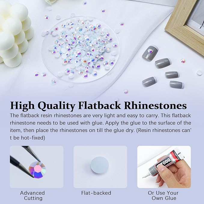 3000PCS Resin Flatback Rhinestone, 2mm 3mm 4mm 5mm 6mm Pure White AB Flatback Jelly Resin Rhinestones for Tumblers, Mugs, Bottles, Craft Decoration, Loose Bling Glitter Gem Stone