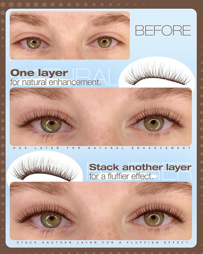 Brown Lash Clusters 10-12MM Pre-Mapped Eyelash Clusters Natural Cluster Lashes Individuals Short Wispy Cluster Eyelash Extensions Open Eye Lashes Clusters Fluffy Lash Extensions (C Curve, 144Pcs)