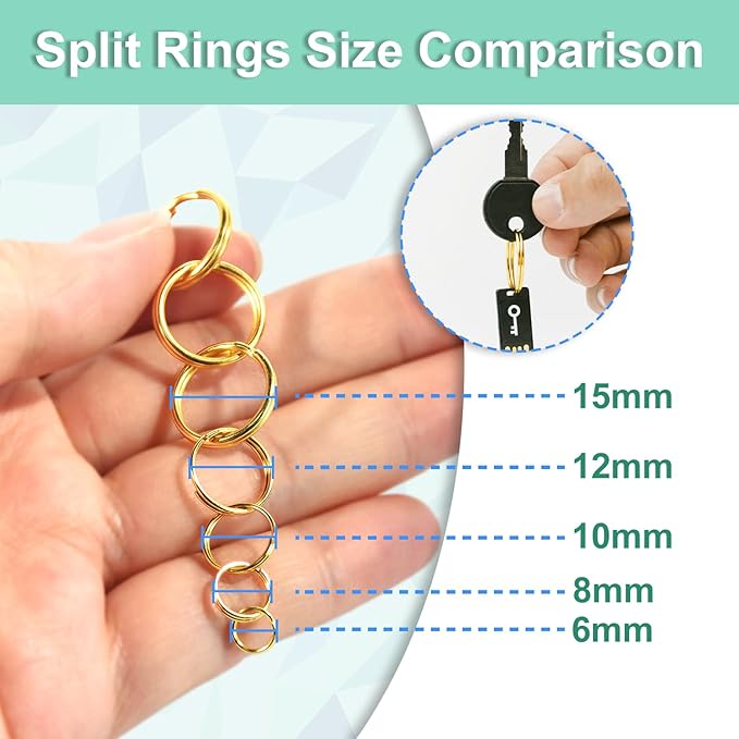 8mm 300 PCS Gold Tiny Split Key Rings for Jewelry Making, Double Loops Split Jump Rings Necklaces Bracelets Earrings Metal Mini Key Rings DIY Craft Hardware