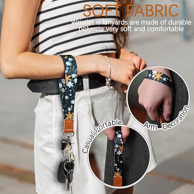 Cool Leopard Wristlet Keychain, Wrist Lanyard Key Chain For Women Men Car Keys Id Holder Card Phone Wallet Camera