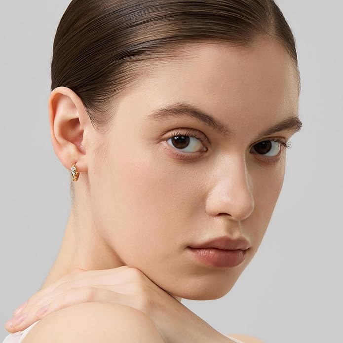 FRUMOS 925 Sterling Silver Huggie Earrings for Women 18K Gold Plated Hoop Earrings for Women Hypoallergenic Small Cubic Zirconia Huggie Earring