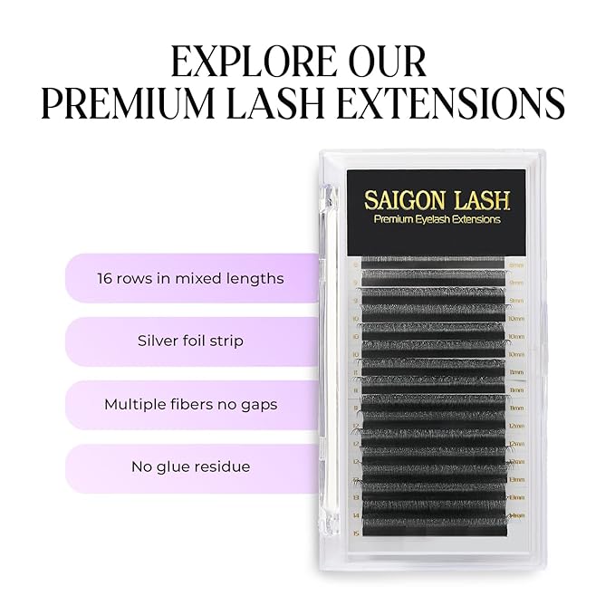 SAIGON LASH W-Shaped Eyelash Extensions, 3D Premade Fan Lashes 0.07 B C CC D DD Curl, Matte Black Volume Lash Extensions, Easy Fanning Lash Tray, 8–15mm Mixed Length, 16 Rows (W Lash CC-0.07)