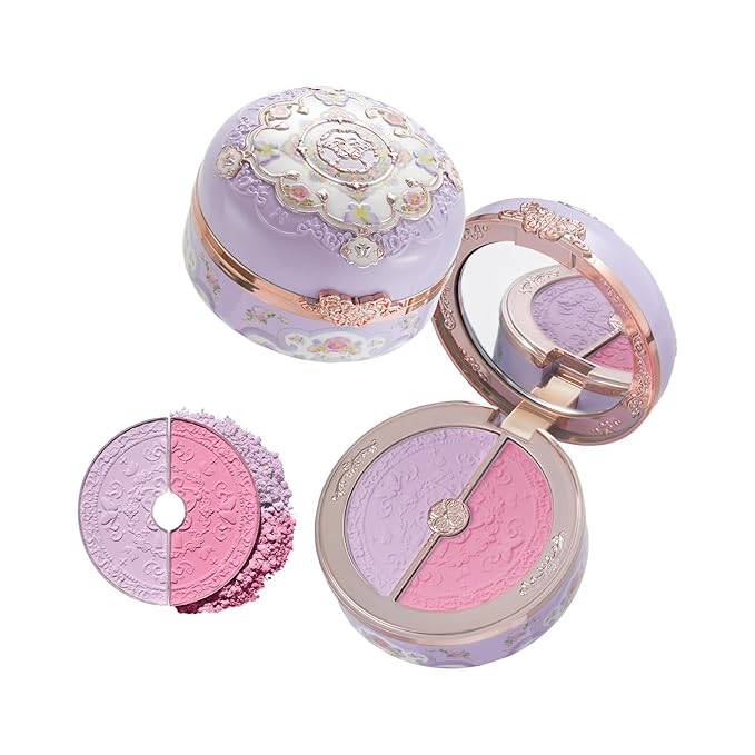 Flower Knows Butterfly Cloud Collar Rouge Box Highlighting & Blush Duo Powder,Purple+Berry Two Tone Matte Blush for Cheeks Bulidable & Blendable for Women & Girls,0.21 Oz(04 Fluttering Romance)