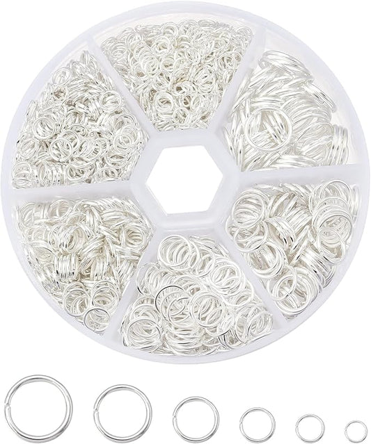 1600Pcs Open Jump Rings Silver Jump Rings Set Silver Plated Jump Rings for Jewelry Making Connectors(4mm 5mm 6mm 7mm 8mm 10mm)